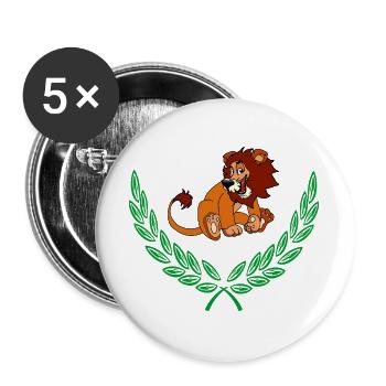 Löwe im grünen Lorbeerkranz – Herzlichen Glückwunsch - Buttons groß 56 mm (5er Pack) - Weiß - Vorne