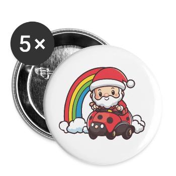 Marienkäfer Weihnachtsmann Weihnachten - Buttons groß 56 mm (5er Pack) - Weiß - Vorne