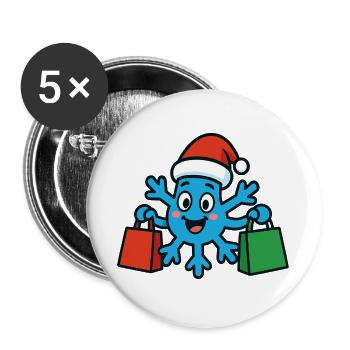 Weihnachtliche Schneeflocke kauft Geschenke - Buttons groß 56 mm (5er Pack) - Weiß - Vorne