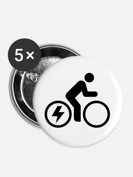 E-bike, E-Biker, Fahrradtour - Buttons groß 56 mm (5er Pack) - Weiß