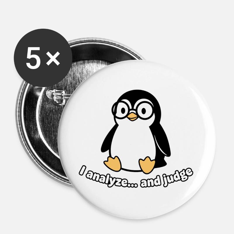 Penguin Thinker with Glasses - Buttons large 2.2''/56 mm (5-pack) - white