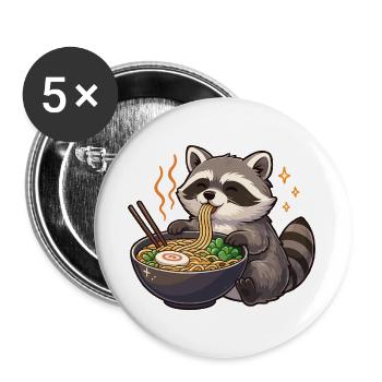 Raccoon with noodles Ramen kawaii raccoon - Buttons large 2.2''/56 mm (5-pack) - white - Front