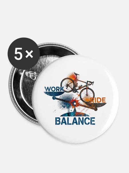 Work Ride Balance - Fahrrad Motiv - Buttons groß 56 mm (5er Pack) - Weiß