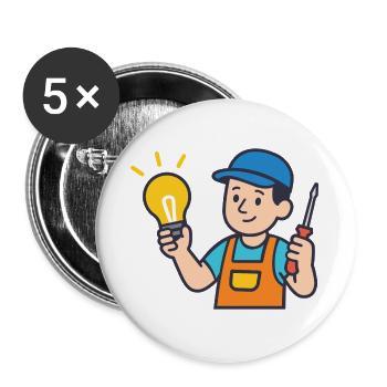 Artisan avec ampoule et tournevis - Lot de 5 grands badges (56 mm) - blanc - Devant