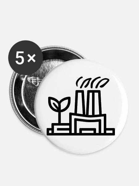 Umweltfreundliche Fabrik - Buttons groß 56 mm (5er Pack) - Weiß