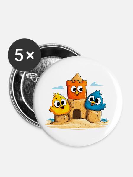 Sandcastle Trio bunt - Buttons groß 56 mm (5er Pack) - Weiß