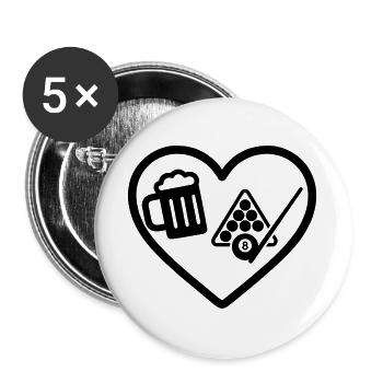 Heart Billiards Bier - Buttons groß 56 mm (5er Pack) - Weiß - Vorne