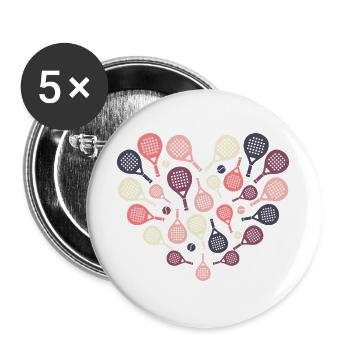Padel Racket Heart  – Sport & Herz - Buttons groß 56 mm (5er Pack) - Weiß - Vorne