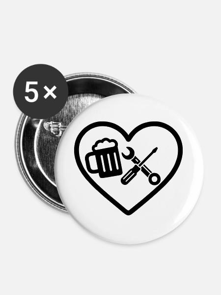 Heart Beer DIY-Humor - Buttons groß 56 mm (5er Pack) - Weiß