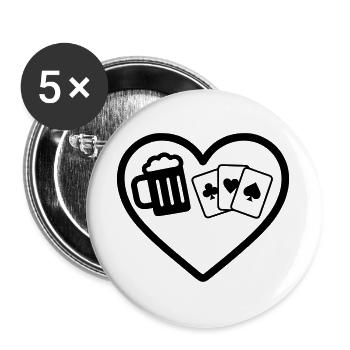 Heart Beer Card Games Humor - Buttons large 2.2''/56 mm (5-pack) - white - Front