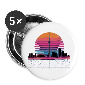 Neon Skyline Retro Sunset - Buttons large 2.2''/56 mm (5-pack) - white - Front