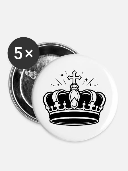 Königskrone mit Kreuz Schwarz - Buttons groß 56 mm (5er Pack) - Weiß