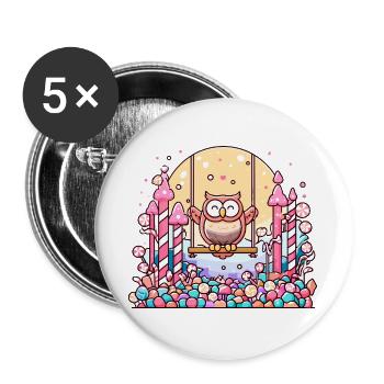 Zuckersüßer Eulen-Swing im Candyland - Buttons groß 56 mm (5er Pack) - Weiß - Vorne