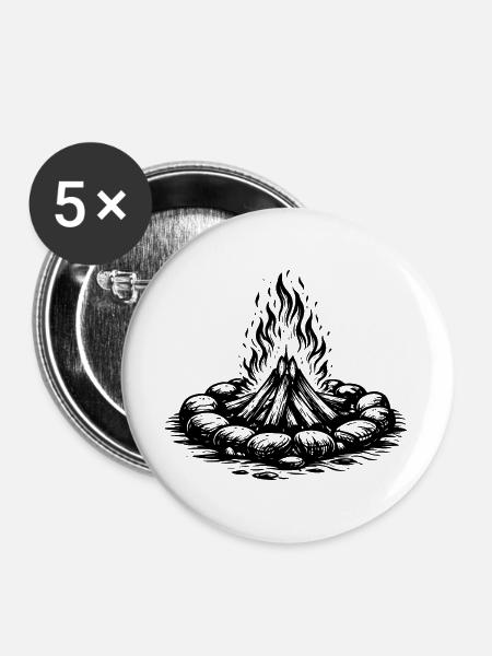 Lagerfeuer Symbol Brennholz - Buttons groß 56 mm (5er Pack) - Weiß