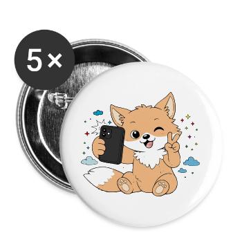 Niedlicher Fuchs macht Selfie – Lustiges Motiv - Buttons groß 56 mm (5er Pack) - Weiß - Vorne