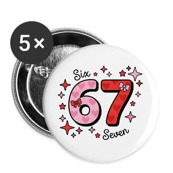 Six Seven Design - rosa + rot mit Sternen + Herzen - Buttons groß 56 mm (5er Pack) - Weiß - Vorne