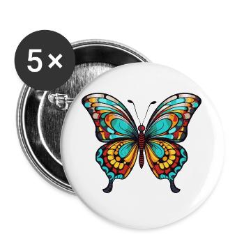 Bunter Schmetterling - Buttons groß 56 mm (5er Pack) - Weiß - Vorne