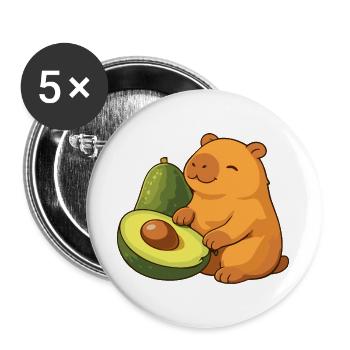 Capybara with avocado - Buttons large 2.2''/56 mm (5-pack) - white - Front