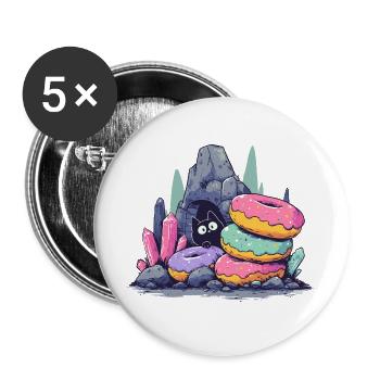 Trésor de chat dans la grotte de cristal Donut - Lot de 5 grands badges (56 mm) - blanc - Devant