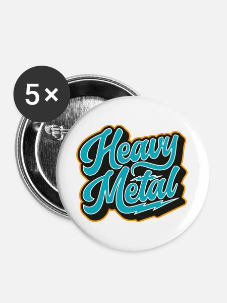 Heavy Metal Retro-Skript - Buttons groß 56 mm (5er Pack) - Weiß