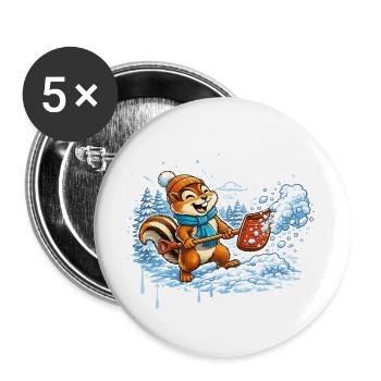 Streifenhörnchen beim Schneeschippen – Winterspaß - Buttons groß 56 mm (5er Pack) - Weiß - Vorne