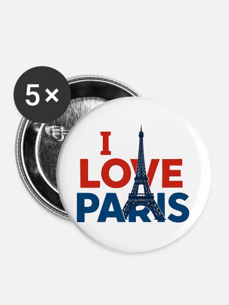 Ich liebe Paris - Buttons groß 56 mm (5er Pack) - Weiß