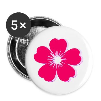 Fleurs roses vives - Lot de 5 grands badges (56 mm) - blanc - Devant