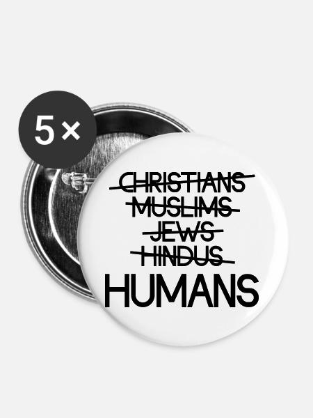 Menschen über Religion – Botschaft - Buttons groß 56 mm (5er Pack) - Weiß