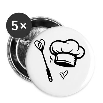Kochmütze & Herz- Schneebesen - Kochen mit Liebe - Buttons groß 56 mm (5er Pack) - Weiß - Vorne