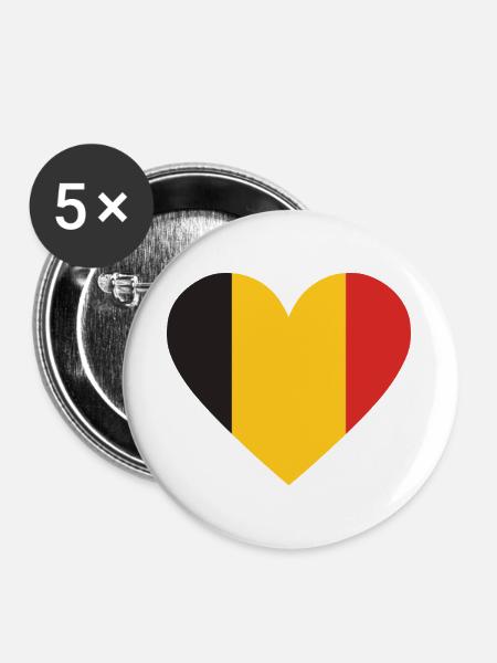 Belgische Herz-Trikolore - Buttons groß 56 mm (5er Pack) - Weiß