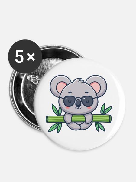 Koala auf Solar-Bambus - Buttons groß 56 mm (5er Pack) - Weiß