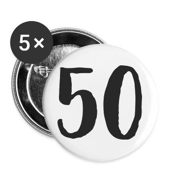 50e anniversaire Numéro Numéro Cadeau - Lot de 5 grands badges (56 mm) - blanc - Devant
