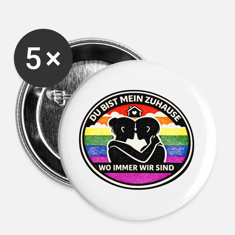 Du bist mein Zuhause Regenbogen Liebe - Buttons groß 56 mm (5er Pack) - Weiß