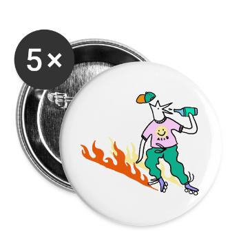Roller_Skater_on_fire - Buttons groß 56 mm (5er Pack) - Weiß - Vorne