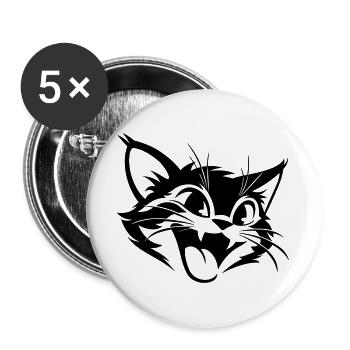 Lachende Katze | Lustiges Katzen T-Shirt - Buttons groß 56 mm (5er Pack) - Weiß - Vorne