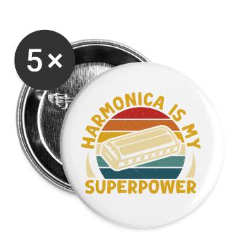 Funny Harmonica Player Is My Superpower Harmonica - Buttons groß 56 mm (5er Pack) - Weiß - Vorne