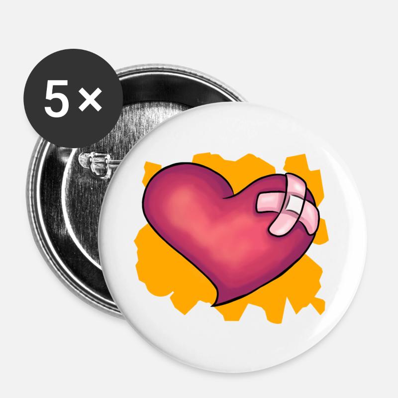 Patched Heart - Buttons large 2.2''/56 mm (5-pack) - white