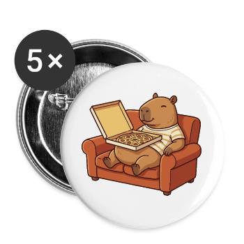 Capybara Sofa Pizza gemütliches Tierdesign - Buttons groß 56 mm (5er Pack) - Weiß - Vorne