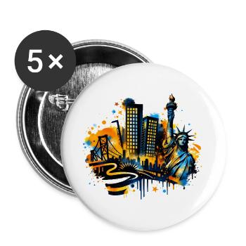 New York Skyline mit Freiheitsstatue - Buttons groß 56 mm (5er Pack) - Weiß - Vorne