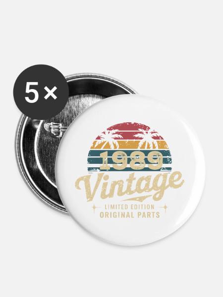 1989 - Buttons groß 56 mm (5er Pack) - Weiß