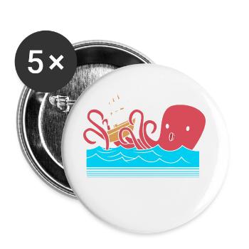 Pieuvre Pieuvre Pieuvre Poulpe Calamar - Lot de 5 grands badges (56 mm) - blanc - Devant