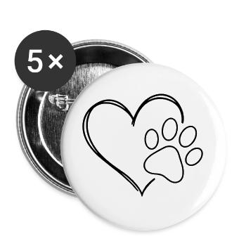 Heart and paw - Buttons large 2.2''/56 mm (5-pack) - white - Front