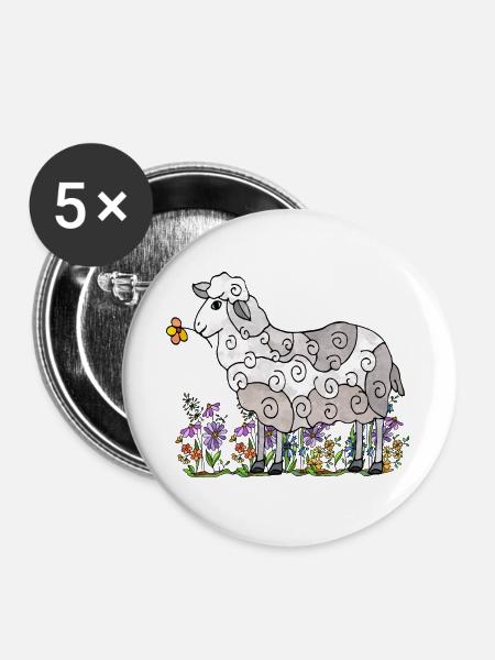 Schaf - Buttons groß 56 mm (5er Pack) - Weiß