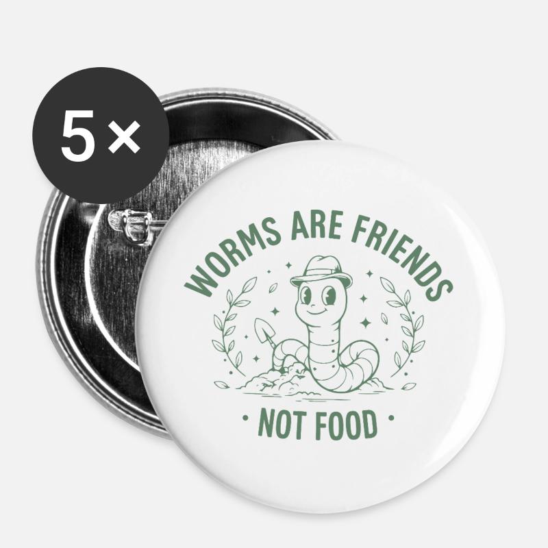 Worms are friends - Buttons large 2.2''/56 mm (5-pack) - white