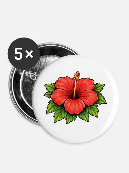 Hibiskus Tropenflair - Buttons groß 56 mm (5er Pack) - Weiß