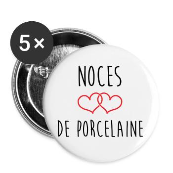 Porzellanhochzeit 20 Jahre Liebe - Buttons groß 56 mm (5er Pack) - Weiß - Vorne
