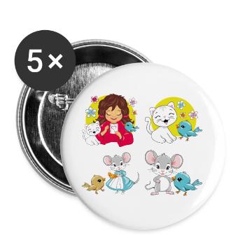 Cute_birdie_and_her_friends - Lot de 5 grands badges (56 mm) - blanc - Devant