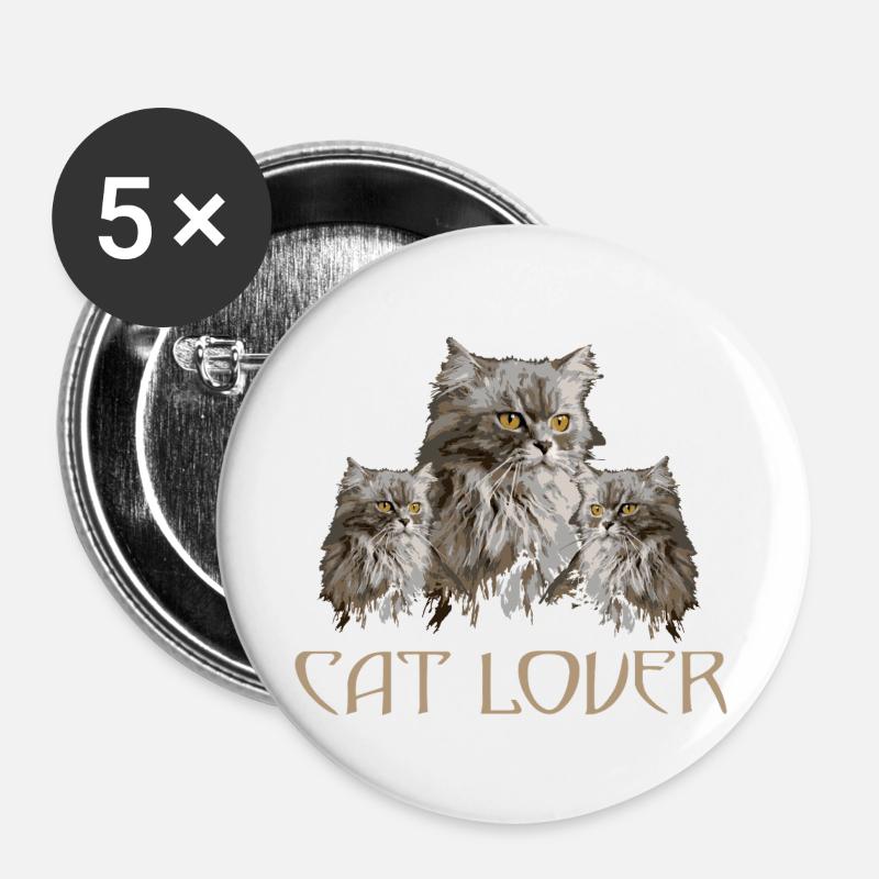 CAT_LOVER - Buttons groß 56 mm (5er Pack) - Weiß