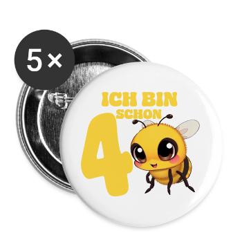 Birthday 4 Years Old Bee Bees Cute Bee - Buttons large 2.2''/56 mm (5-pack) - white - Front