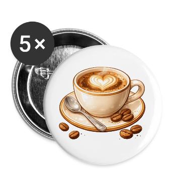 Illustration au café avec cœur - Lot de 5 grands badges (56 mm) - blanc - Devant